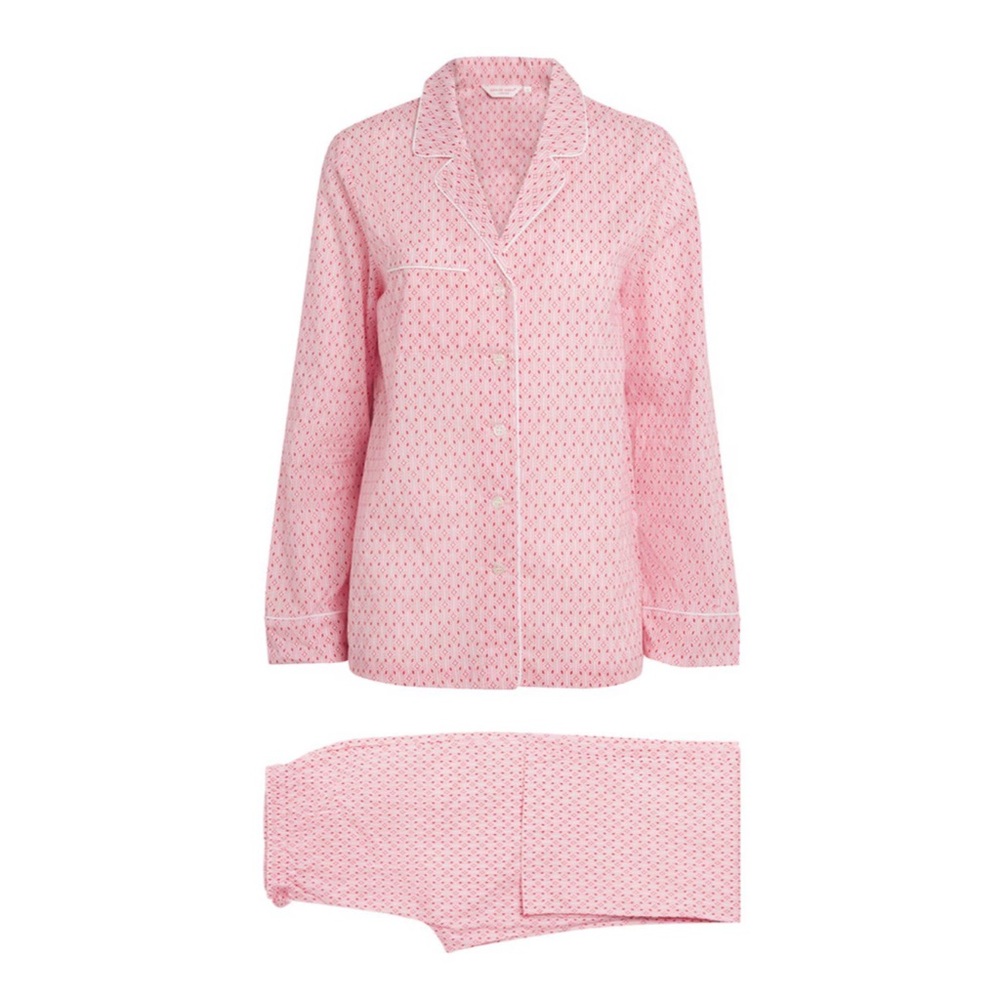 DEREK ROSE Cotton Geometric Print Nelson Pyjama Set Pink Women’s Size Large
